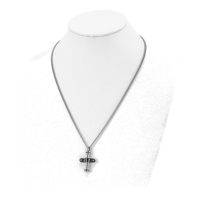 Black Stainless Steel CZ Cross Pendant Necklace – view 5
