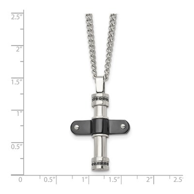 Black Stainless Steel CZ Cross Pendant Necklace – view 6