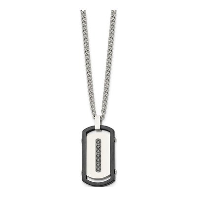 Black Stainless Steel CZ Dog Tag Pendant Necklace – view 4