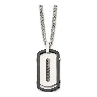 Black Stainless Steel CZ Dog Tag Pendant Necklace
