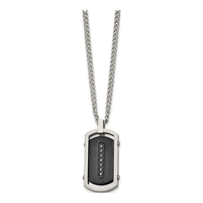 Black Stainless Steel CZ Dog Tag Pendant Necklace – view 4