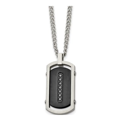 Black Stainless Steel CZ Dog Tag Pendant Necklace