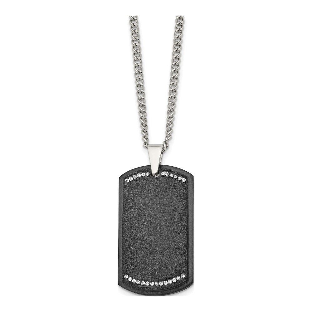 Black Stainless Steel CZ Dog Tag Pendant Necklace