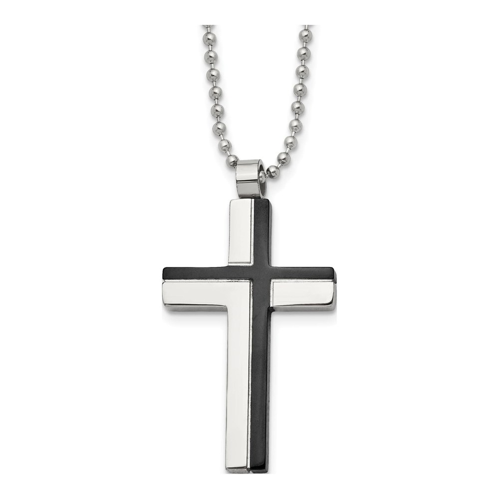 Black Stainless Steel Black Cross Pendant Necklace