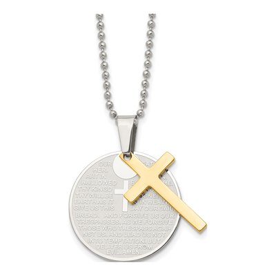 Stainless Steel Lord's Prayer Cross Pendant Necklace