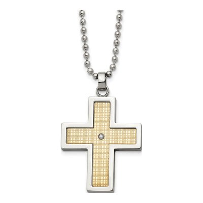 Stainless Steel Diamond Cross Pendant Necklace