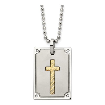 Stainless Steel 1/20 ct tw Diamond Cross Pendant Necklace