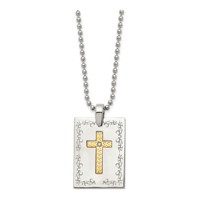 Stainless Steel Diamond Cross Pendant Necklace – view 4