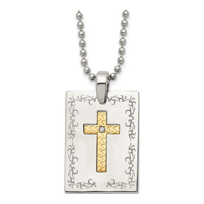Stainless Steel Diamond Cross Pendant Necklace