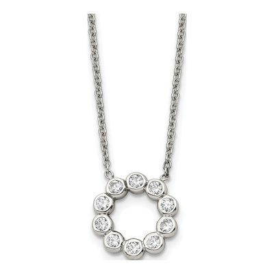 Stainless Steel CZ Pendant Necklace
