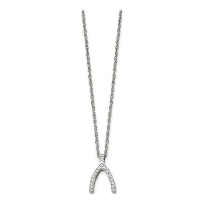 Stainless Steel CZ Wishbone Pendant Necklace – view 4