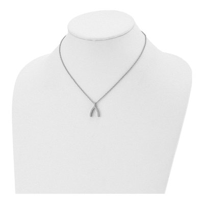 Stainless Steel CZ Wishbone Pendant Necklace – view 5