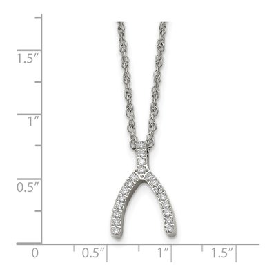 Stainless Steel CZ Wishbone Pendant Necklace – view 6