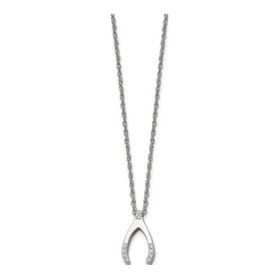 Stainless Steel CZ Wishbone Pendant Necklace – view 4