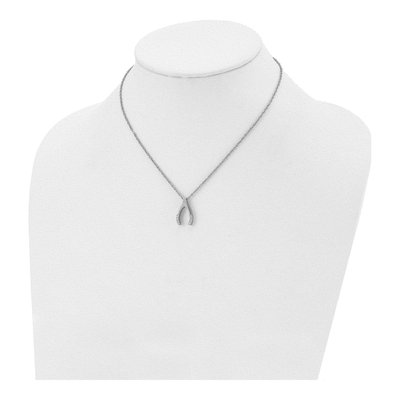 Stainless Steel CZ Wishbone Pendant Necklace – view 5