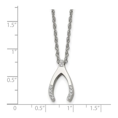 Stainless Steel CZ Wishbone Pendant Necklace – view 6