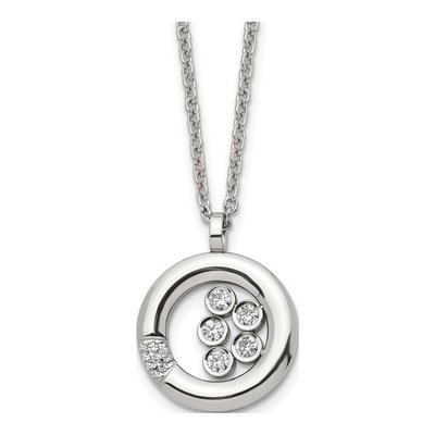 Stainless Steel CZ Circle Pendant Necklace