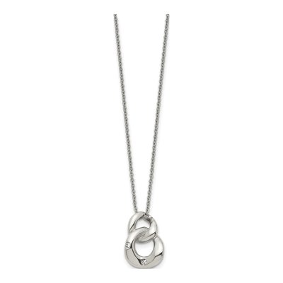 Stainless Steel CZ Two Loop Pendant Necklace – view 3