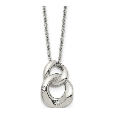 Stainless Steel CZ Two Loop Pendant Necklace
