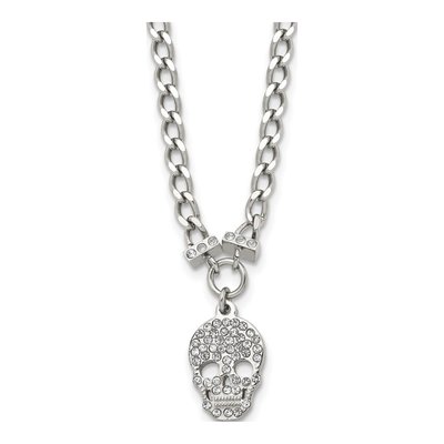 Stainless Steel Crystal Skull Pendant Necklace