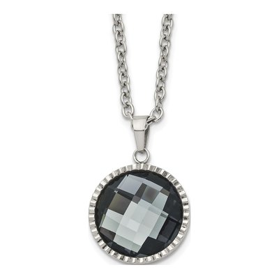 Stainless Steel Grey Glass Pendant Necklace