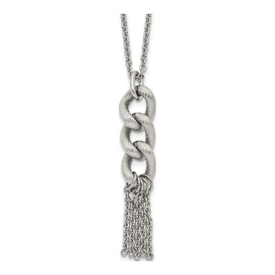 Stainless Steel Textured Dangle Pendant Necklace