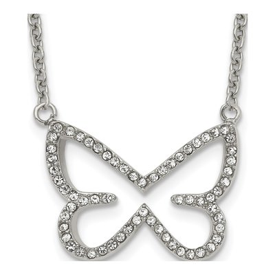 Stainless Steel CZ Butterfly Necklace