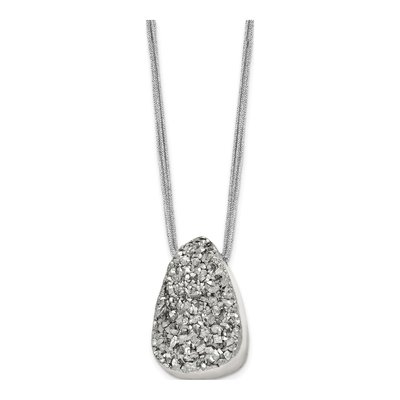 Stainless Steel Agate Druzy on Cord Pendant Necklace – view 5