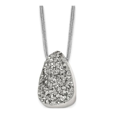 Stainless Steel Agate Druzy on Cord Pendant Necklace