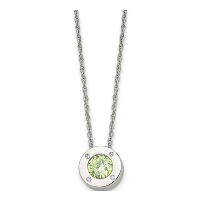 Stainless Steel CZ May Birthstone Circle Pendant Necklace