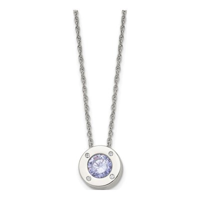 Stainless Steel CZ June Birthstone Pendant Necklace