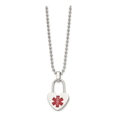 Stainless Steel Red Enamel Heart Medical ID Necklace – view 4