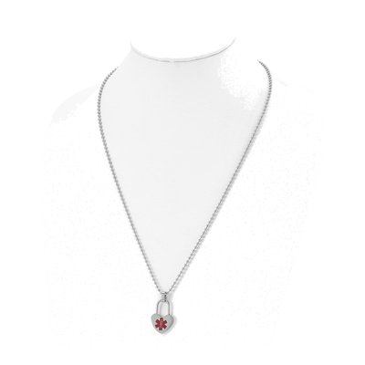 Stainless Steel Red Enamel Heart Medical ID Necklace – view 5
