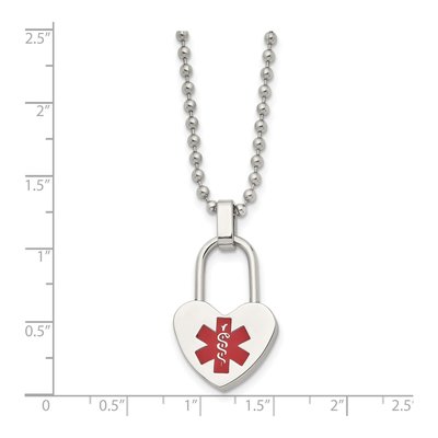 Stainless Steel Red Enamel Heart Medical ID Necklace – view 6