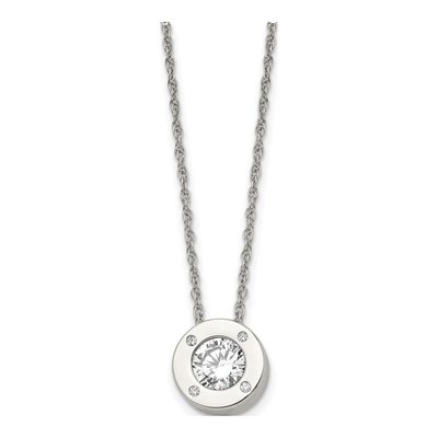 Stainless Steel CZ April Birthstone Pendant Necklace
