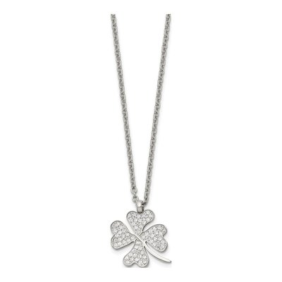 Stainless Steel CZ Four Leaf Clover Pendant Necklace – view 4