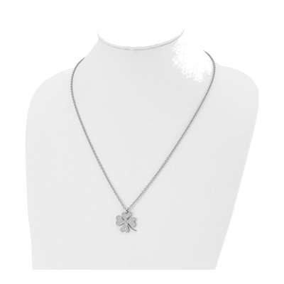Stainless Steel CZ Four Leaf Clover Pendant Necklace – view 5