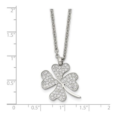 Stainless Steel CZ Four Leaf Clover Pendant Necklace – view 6