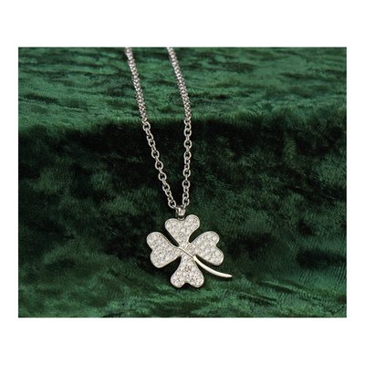 Stainless Steel CZ Four Leaf Clover Pendant Necklace – view 7