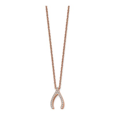 Stainless Steel CZ Wishbone Pendant Necklace – view 3