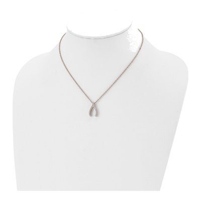 Stainless Steel CZ Wishbone Pendant Necklace – view 5