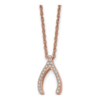 Stainless Steel CZ Wishbone Pendant Necklace
