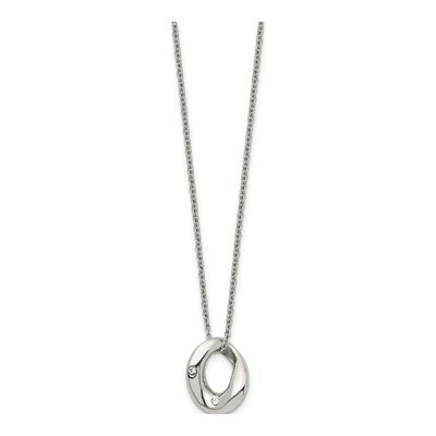 Stainless Steel Crystal Wavy Circle Pendant Necklace – view 3