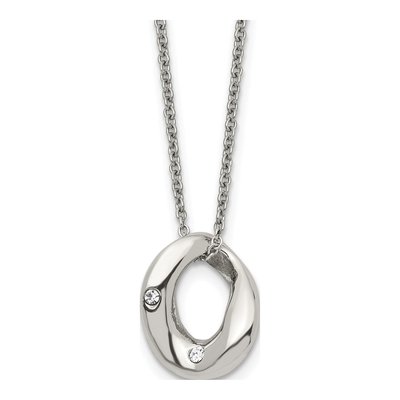 Stainless Steel Crystal Wavy Circle Pendant Necklace