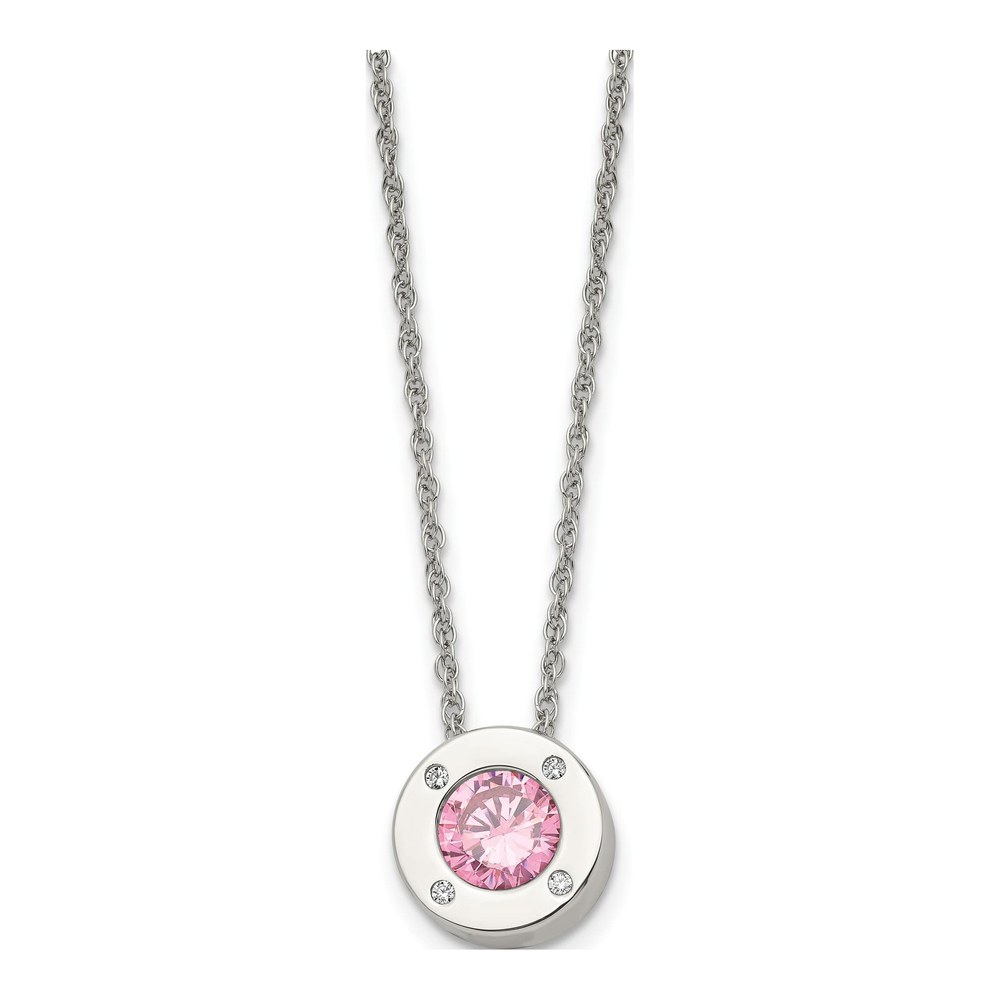 Stainless Steel CZ October Birthstone Pendant Necklace
