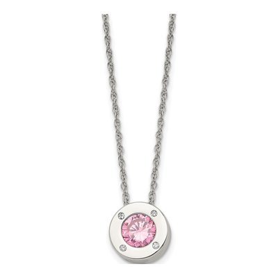 Stainless Steel CZ October Birthstone Pendant Necklace