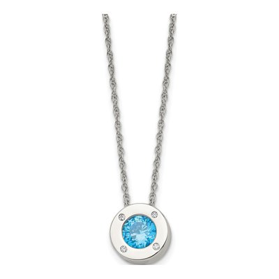 Stainless Steel CZ December Birthstone Pendant Necklace