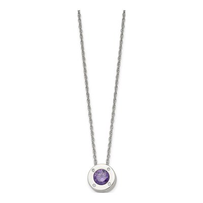 Stainless Steel CZ February Circle Pendant Necklace – view 4
