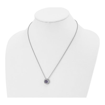 Stainless Steel CZ February Circle Pendant Necklace – view 5