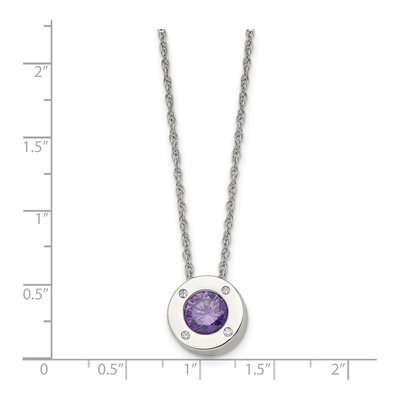Stainless Steel CZ February Circle Pendant Necklace – view 6